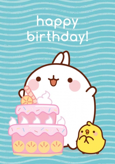 Molang Happy Birthday Cake - Greeting Card